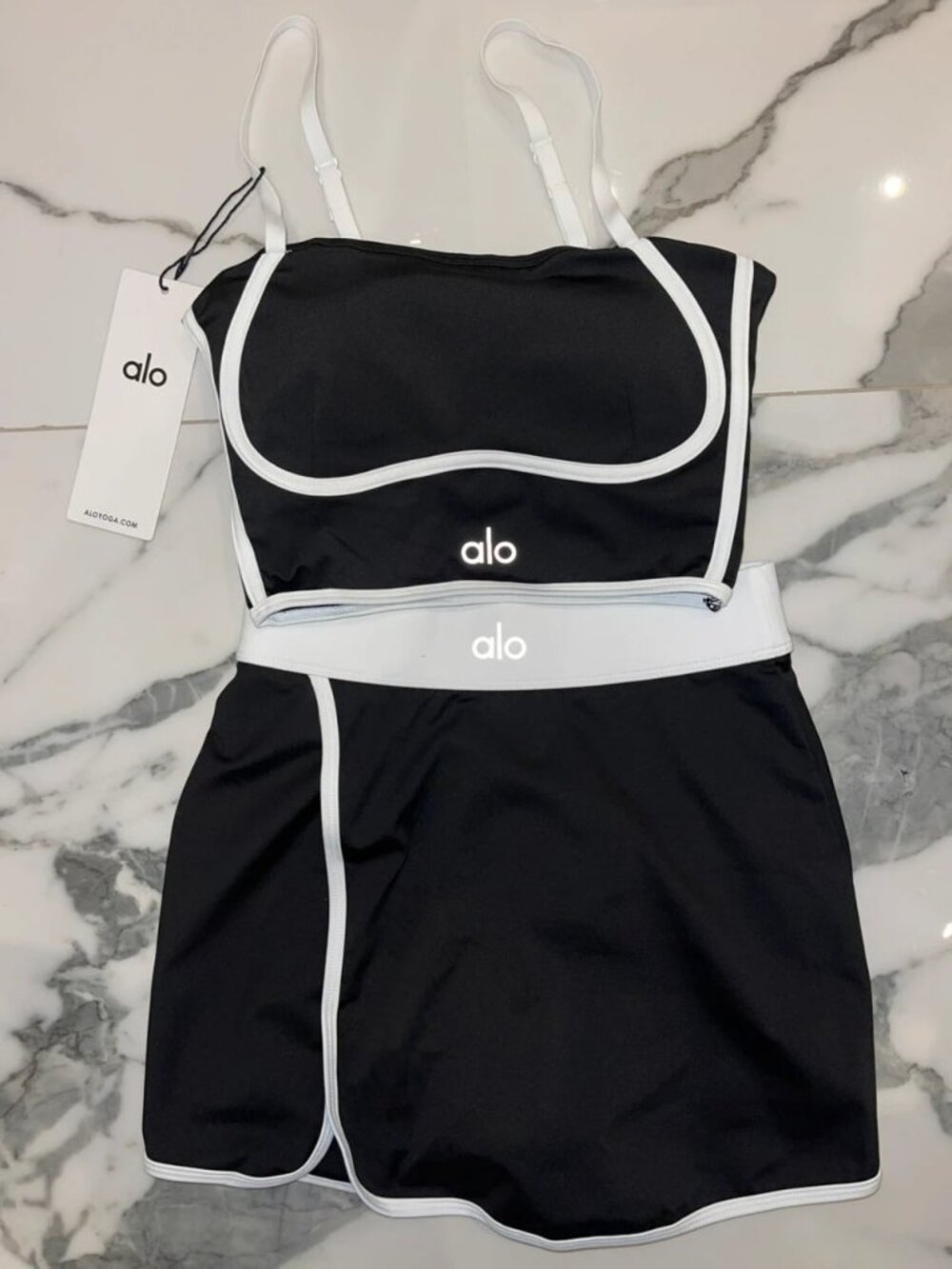 Alo Yoga Black & White Sports Bra and Skort Set Women's S